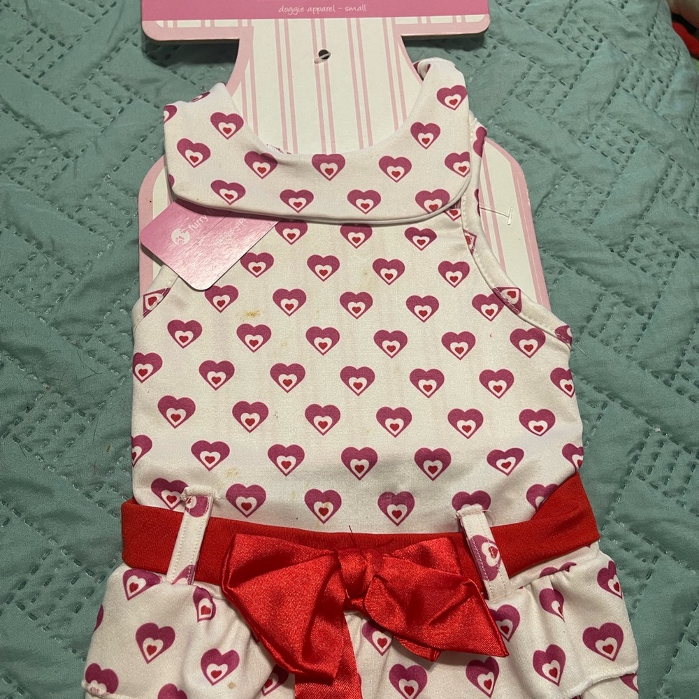 Heart Pattern Dog Dress with Red Bow